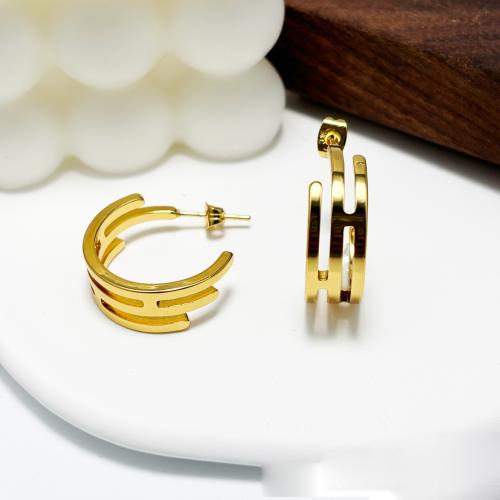 Stainless Steel Stud Earrings 304 Stainless Steel plated for woman golden Sold By Pair