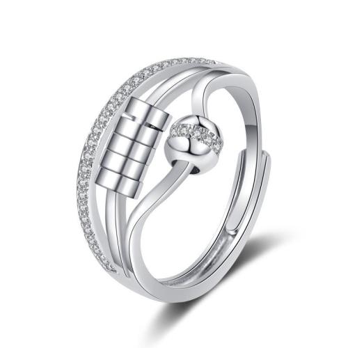 Cubic Zirconia Micro Pave Brass Ring plated & micro pave cubic zirconia & for woman silver color Sold By PC