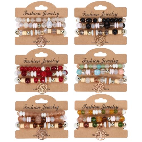 Glas Armband-Set, met Zinc Alloy, Tree of Life, drie stuks & Bohemien stijl & voor vrouw, meer kleuren voor de keuze, Lengte Ca 7 inch, Verkocht door Stel