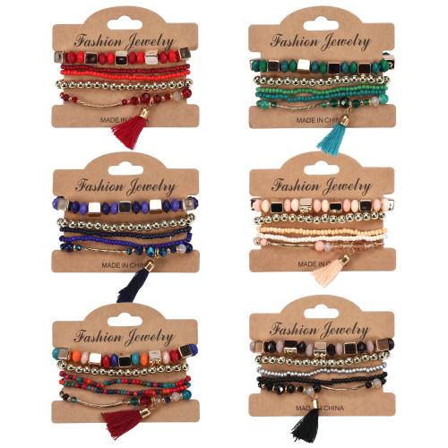 Vidrio Pulsera, con aleación de zinc & Acrílico, 5 piezas & Estilo bohemio & para mujer, más colores para la opción, longitud aproximado 7 Inch, Vendido por Set