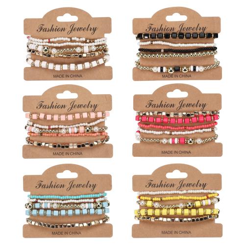 Glas Armband-Set, met Plastic Pearl & Zinc Alloy & Acryl, 5 stuks & Bohemien stijl & voor vrouw, meer kleuren voor de keuze, Lengte Ca 7 inch, Verkocht door Stel