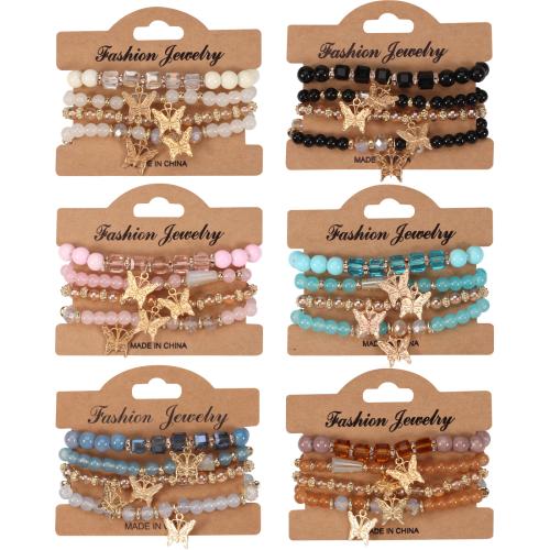 Glas Armband-Set, met Kristal & Zinc Alloy, Vlinder, 4 stuks & Bohemien stijl & voor vrouw, meer kleuren voor de keuze, Lengte Ca 7 inch, Verkocht door Stel