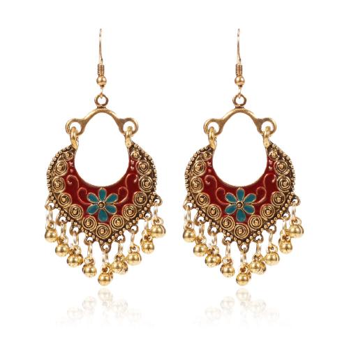 alliage de zinc Boucle d'oreille goutte, Placage de couleur d'or, Style bohème & pour femme & émail, plus de couleurs à choisir, 33x70mm, Vendu par paire