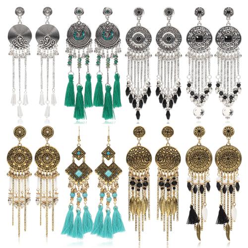 Sinc Alloy Tassel Earring, le Seedbead & Poircealláin & Crystal, plátáilte, stíl Bohemian & stíleanna éagsúla do rogha & do bhean, Díolta De réir Péire