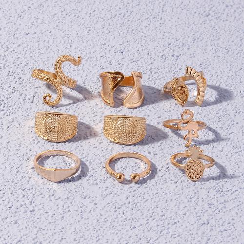 304 rustfrit stål ring Set, guldfarve belagt, Vintage & for kvinde, Størrelse:4.5-6.5, Solgt af sæt