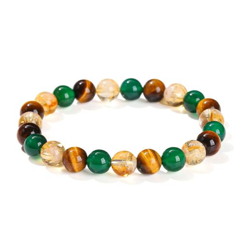 oeil de tigre bracelet, avec agate verte & perles de citrine, Rond, fait à la main, bijoux de mode & unisexe, beads length 8mm, Longueur Environ 6 pouce, Vendu par PC