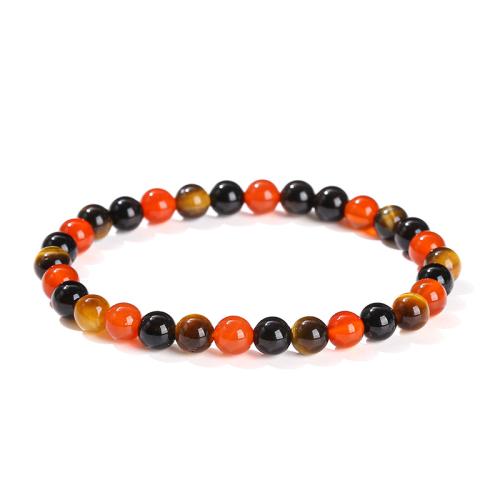 Tiger Eye Armband, med Svart agat & Red Agate, Rund, handgjord, mode smycken & Unisex, Grade AAAAA, beads length 6mm, Längd Ca 5.5-6 inch, Säljs av PC