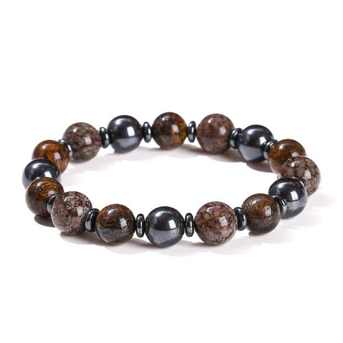 Bronzite Stone Bracelet with Snowflake Obsidian & Hematite Round handmade fashion jewelry & Unisex beads length 10mm Length Approx 6-6.5 Inch Sold By PC