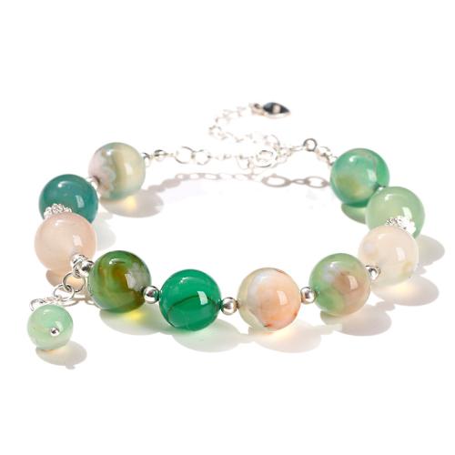 Agate aux fleurs de cerisier blanc bracelet, avec laiton, Rond, fait à la main, bijoux de mode & pour femme, beads length 10mm, Longueur Environ 6-8 pouce, Vendu par PC