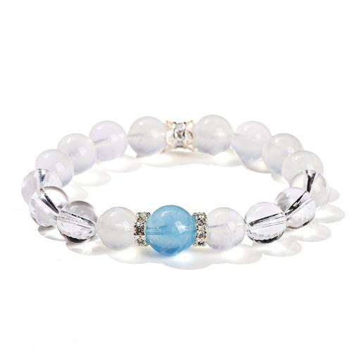 cuarzo claro Pulsera, con Blue Moonstone & metal, Esférico, hecho a mano, Joyería & unisexo, beads length 10mm,12mm, longitud aproximado 6-7.5 Inch, Vendido por UD