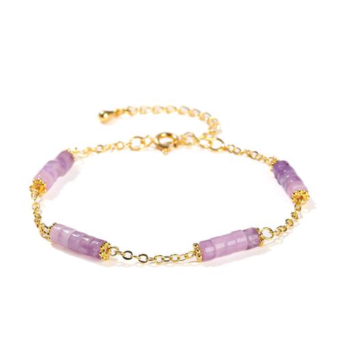 Perles lilas bracelet, avec Acier inoxydable 304, Motif géométrique, fait à la main, bijoux de mode & pour femme, beads length 4mm, Longueur Environ 6-8 pouce, Vendu par PC