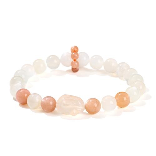 Moonstone bracelet, avec Agate salée, lapin, fait à la main, bijoux de mode & pour femme, année AAAAA, beads length 8mm, Longueur Environ 6 pouce, Vendu par PC