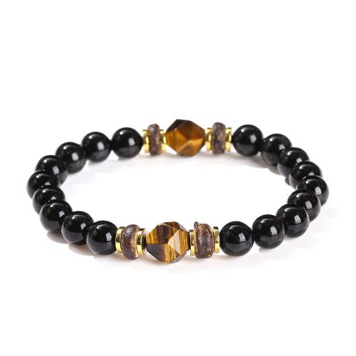 Agate Black Bracelet, le Tíogair Súl, Patrún Geoiméadrach, lámhdhéanta, jewelry faisin & unisex, Grád AAA, beads length 8mm,10mm, Fad Thart 6-6.5 Inse, Díolta De réir PC