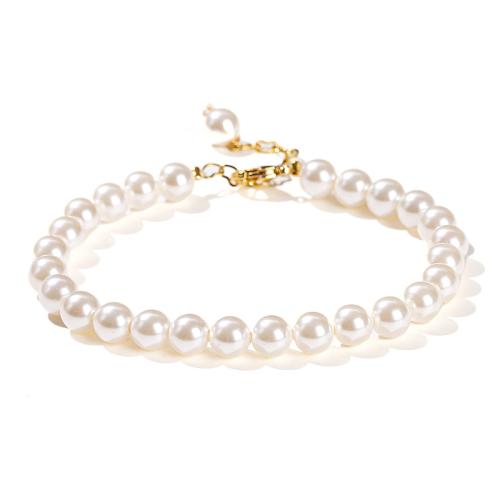 Shell Pearl bracelet, avec laiton, Rond, fait à la main, bijoux de mode & pour femme, beads size 6mm, Longueur Environ 6-7 pouce, Vendu par PC