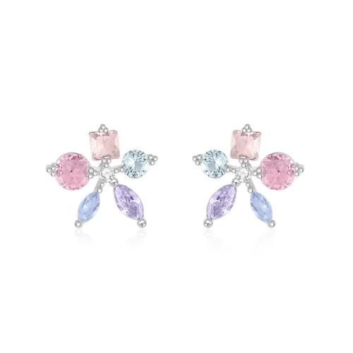 Ciúbach Zirconia Micrimhilseogra réiteodh Earring Prás, Flower, jewelry faisin & micrea réiteach zirconia ciúbach & do bhean, 9.50x9.50mm, Díolta De réir Péire