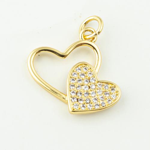 Terningformet Zirkon Micro Pave Messing vedhæng, Heart, mode smykker & Micro Pave cubic zirconia & for kvinde, gylden, 20x18mm, Hole:Ca. 3mm, 50pc'er/Lot, Solgt af Lot