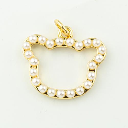 Colgantes de la joyería de cobre amarillo, metal, con Perlas plásticas, para mujer, dorado, 20x20mm, agujero:aproximado 3mm, 50PCs/Grupo, Vendido por Grupo