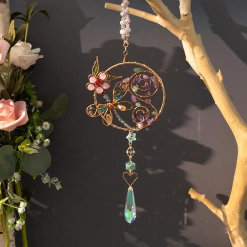 Moda Dreamcatcher, cobre, with ametista & resina, cromado de cor dourada, para casa e escritório, cores misturadas, níquel, chumbo e cádmio livre, 90x320mm, vendido por PC