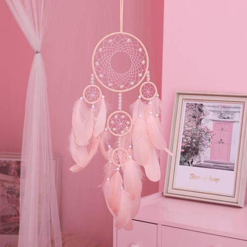 Fashion Dreamcatcher, Eisen, mit Lederband & Feder & Kunststoff, rund, handgemacht, für Zuhause und Büro & verschiedene Stile für Wahl, keine, frei von Nickel, Blei & Kadmium, 160x700mm, verkauft von PC