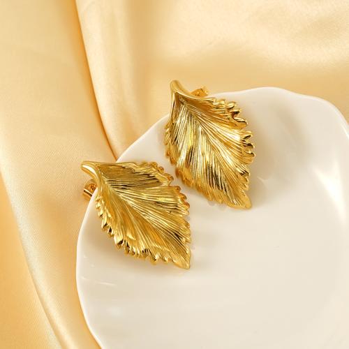 Titanium Steel  Earring Leaf gold color plated for woman Sold By Pair