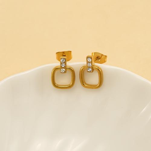 Titanium Staal Earring, gold plated, voor vrouw & met strass, Verkocht door pair