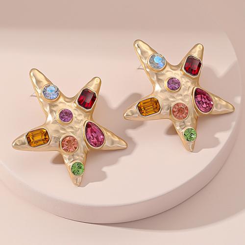 Zinc Alloy Stud Earring Star gold color plated fashion jewelry & with rhinestone golden nickel lead & cadmium free Sold By Pair