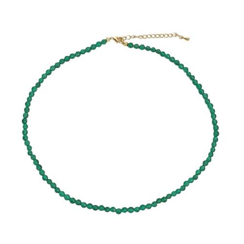 Colar de Ágata, Ágata verde, with Linhas de ouro, with 5cm extender chain, 18K banhado a ouro, joias de moda & tamanho diferente para a escolha & para mulher, comprimento 39 cm, vendido por PC