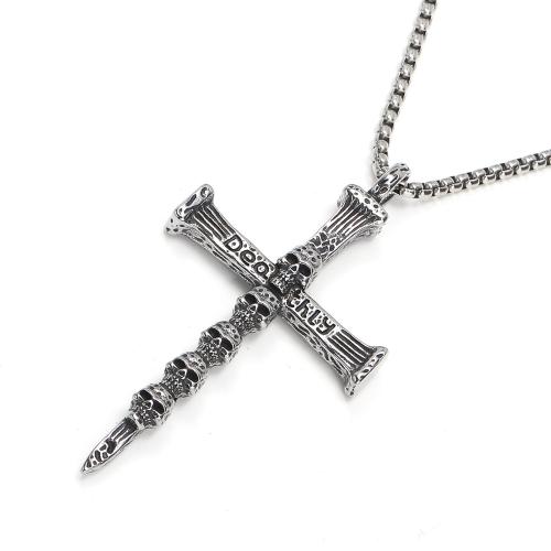 Collier d'acier titane, croix, Oindre, bijoux de mode & styles différents pour le choix & pour homme, couleur originale, Longueur Environ 60 cm, Vendu par PC