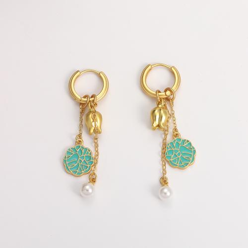 Brass Leverback Earring with Freshwater Pearl 18K gold plated fashion jewelry & for woman & enamel Sold By Pair