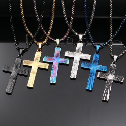 Collier d'acier titane, croix, Placage, bijoux de mode & styles différents pour le choix & pour homme, plus de couleurs à choisir, Longueur Environ 60 cm, Vendu par PC