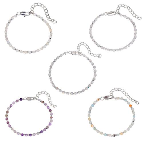 Pulseiras de latão, cobre, with misto de pedras semi-preciosas, feito à mão, joias de moda & materiais diferentes para a escolha & para mulher, comprimento Aprox 16.5 cm, vendido por PC