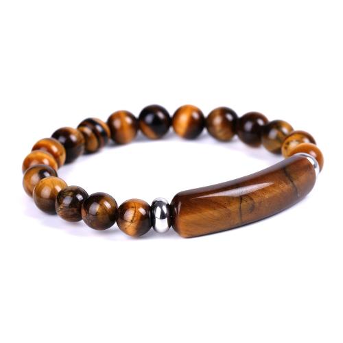 Natural Tiger Eye Rannekoru, kanssa Elastinen Thread & 304 Stainless Steel, käsintehty, muoti korut & Unisex, Pituus N. 18.5 cm, Myymät PC