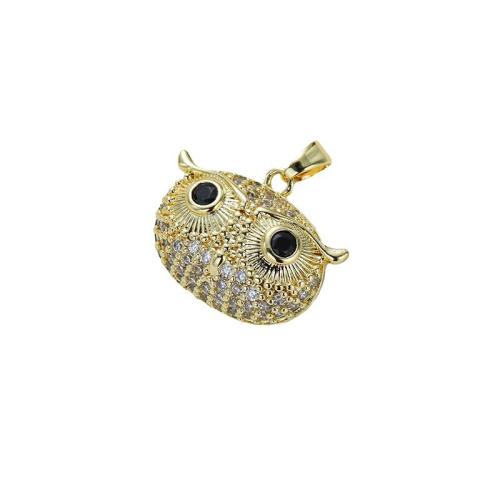 Terningformet Zirkon Micro Pave Messing vedhæng, Owl, forgyldt, du kan DIY & Micro Pave cubic zirconia, flere farver til valg, 21x20mm, Solgt af PC