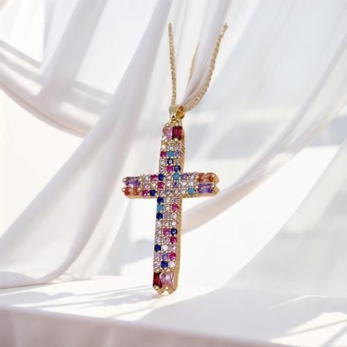 Cubic Zircon Micro Pave Brass Necklace with 5CM extender chain Cross plated micro pave cubic zirconia & for woman Length Approx 40 cm Sold By PC