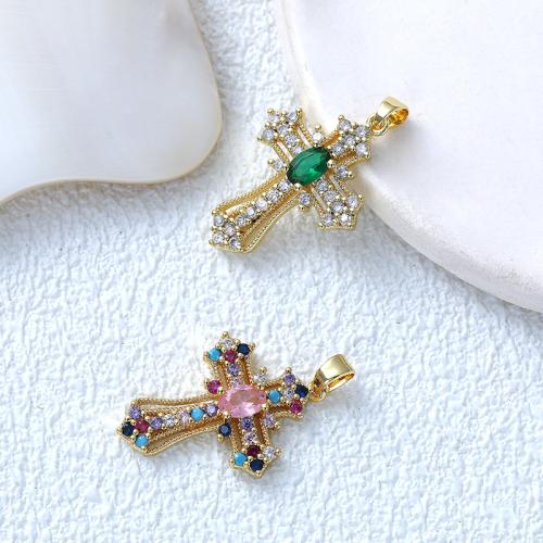 Cubic Zirconia Micro Pave Brass Pendant Cross plated DIY & micro pave cubic zirconia Sold By Lot