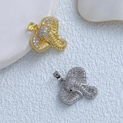 Terningformet Zirkon Micro Pave Messing vedhæng, Elephant, forgyldt, du kan DIY & Micro Pave cubic zirconia, flere farver til valg, 20x24mm, 10pc'er/Lot, Solgt af Lot