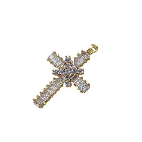 Befestigter Zirkonia Messing Anhänger, Kreuz, plattiert, DIY & Micro pave Zirkonia, keine, 37x23mm, 10PCs/Menge, verkauft von Menge