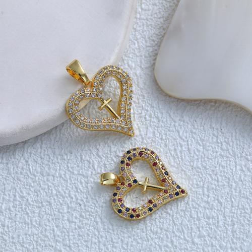 Cubic Zirconia Micro Pave Brass Pendant Heart plated DIY & micro pave cubic zirconia Sold By PC