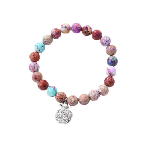 Gemstone Bracelets 304 Stainless Steel with Natural Stone & Zebra Jasper handmade & micro pave cubic zirconia & for woman & enamel multi-colored Sold By PC