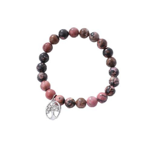 Gemstone Bracelets 304 Stainless Steel with Natural Stone & Zebra Jasper handmade & micro pave cubic zirconia & for woman Sold By PC