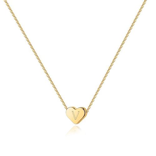 Collier d'acier titane, Placage, lettres sont de A à Z & styles différents pour le choix & pour femme, doré, Longueur Environ 51-60 cm, Vendu par PC