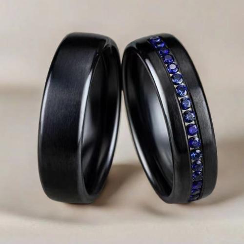 Zirkonia Edelstahl-Finger- Ring, 304 Edelstahl, plattiert, unisex & verschiedene Größen vorhanden & verschiedene Stile für Wahl & Micro pave Zirkonia, schwarz, verkauft von PC