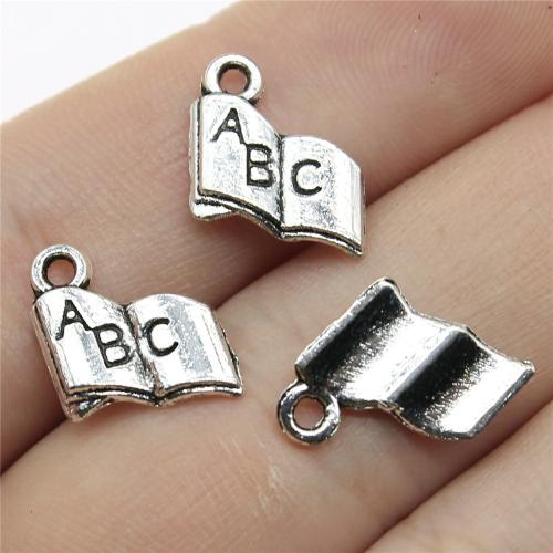 Sinc Alloy Pendants, Leabhar, dath airgid antique plátáilte, DIY, 11x11mm, Díolta De réir PC