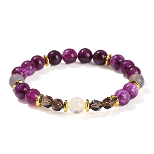 Purple Χαλκηδόνας Βραχιόλι, με Citrine & Smoky Quartz, Γεωμετρικό μοτίβο, χειροποίητο, κοσμήματα μόδας & για τη γυναίκα, beads length 6mm,8mm, Μήκος Περίπου 6 inch, Sold Με PC