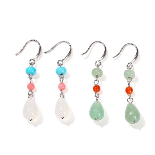 Gemstone Drop Earring with 304 Stainless Steel Teardrop & for woman 50mm Sold By Pair