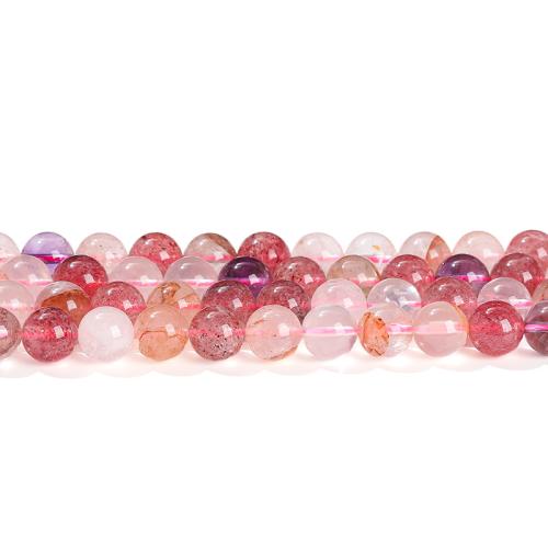 Quartz naturel bijoux perles, Strawberry Quartz, Rond, poli, DIY, 10mm, Environ 37PC/brin, Vendu par brin