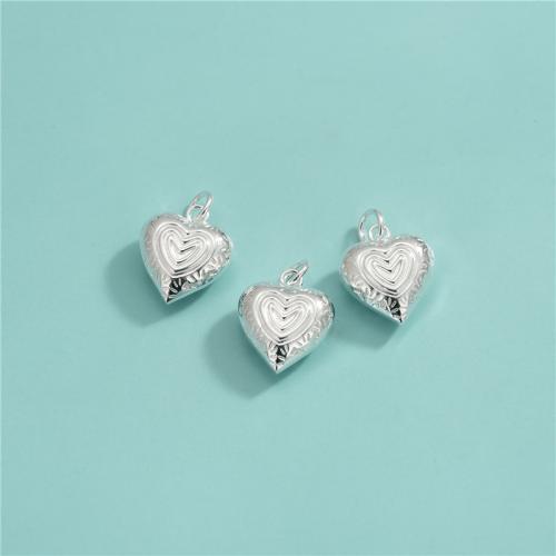 925 Sterling Sølv vedhæng, Heart, du kan DIY, 12x13.90mm, Hole:Ca. 3.3mm, Solgt af PC