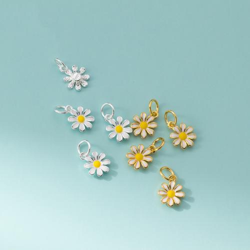 925 Sterling Silver hänge, Daisy, DIY & epoxi klistermärke, fler färger för val, 8x10x2mm, Säljs av PC