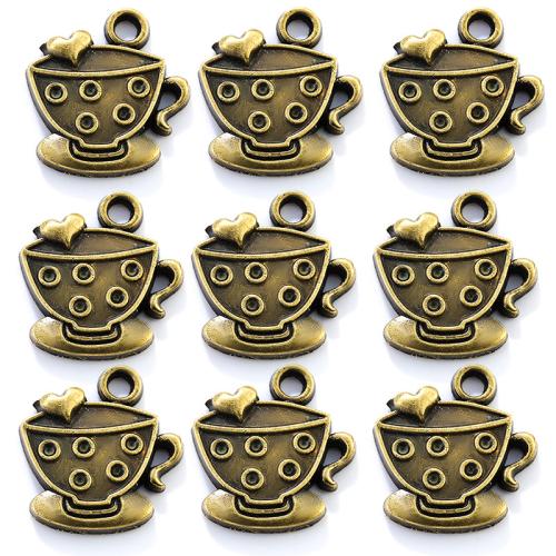 Pendentifs en alliage de zinc, tasse, Plaqué de couleur de bronze antique, DIY, 23x24mm, 100PC/sac, Vendu par sac