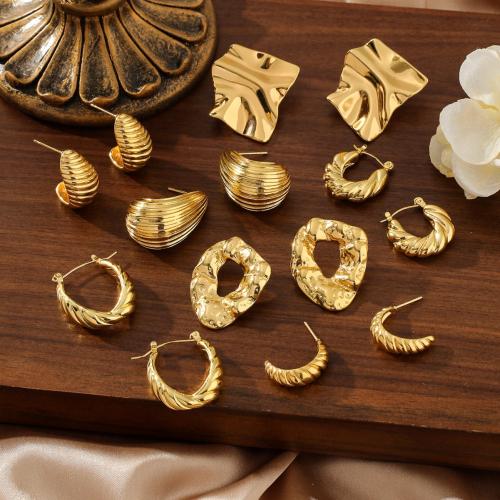 Stainless Steel Stud Earrings 304 Stainless Steel gold color plated & for woman Sold By Pair